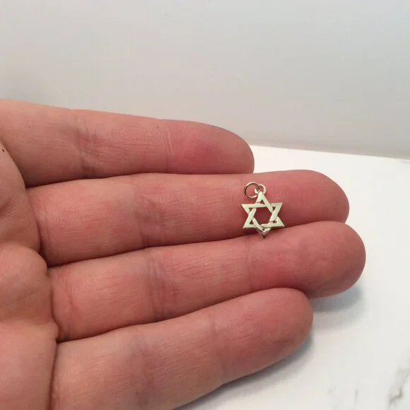 14k Solid Real Yellow Gold Star Of David Small pendantcharm.70gr